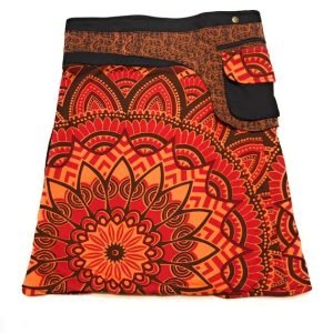 Ethnic Print Button Skirt