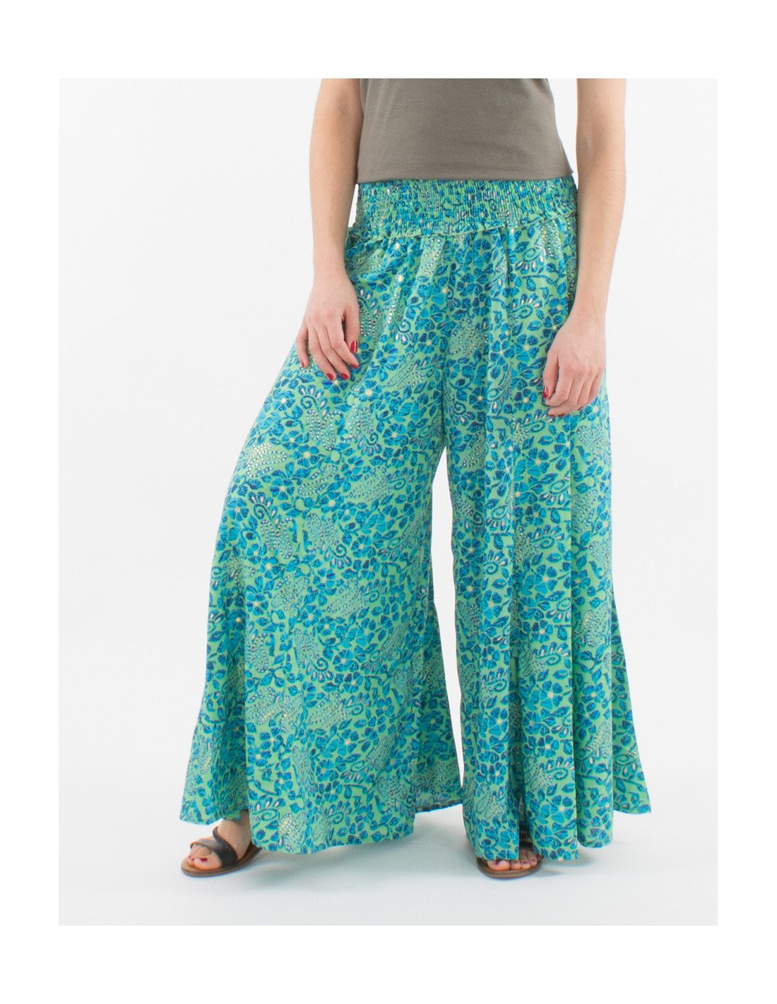 Pantalon large fluide hippie fleuri