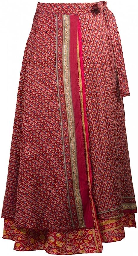 Jupe Portefeuille Longue Sari style indien Rouge