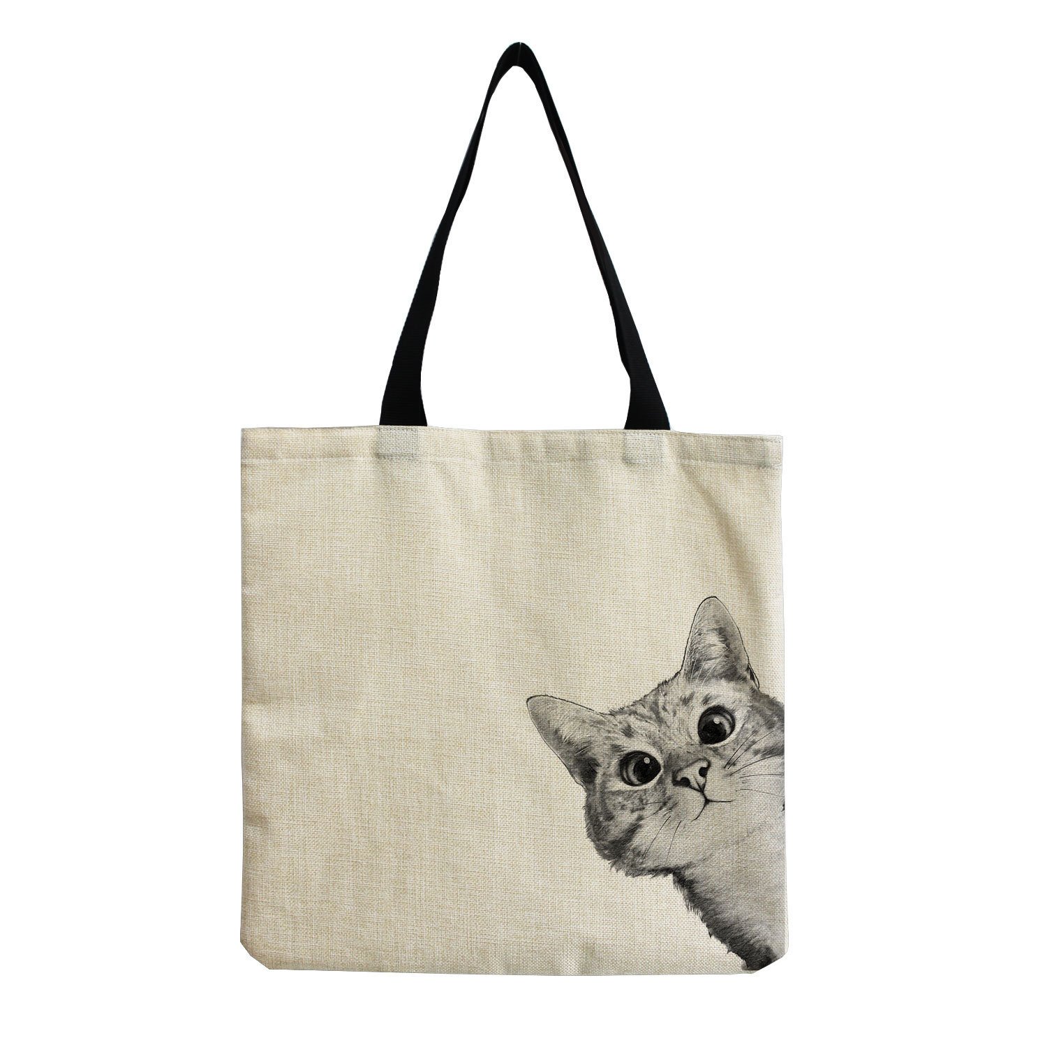 Cute Cat Print One-shoulder Portable Cotton And Linen Shopping Bag