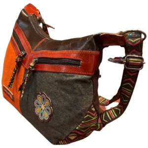 Sac à bandoulière Macha en coton et cuir, style boho indien coloré