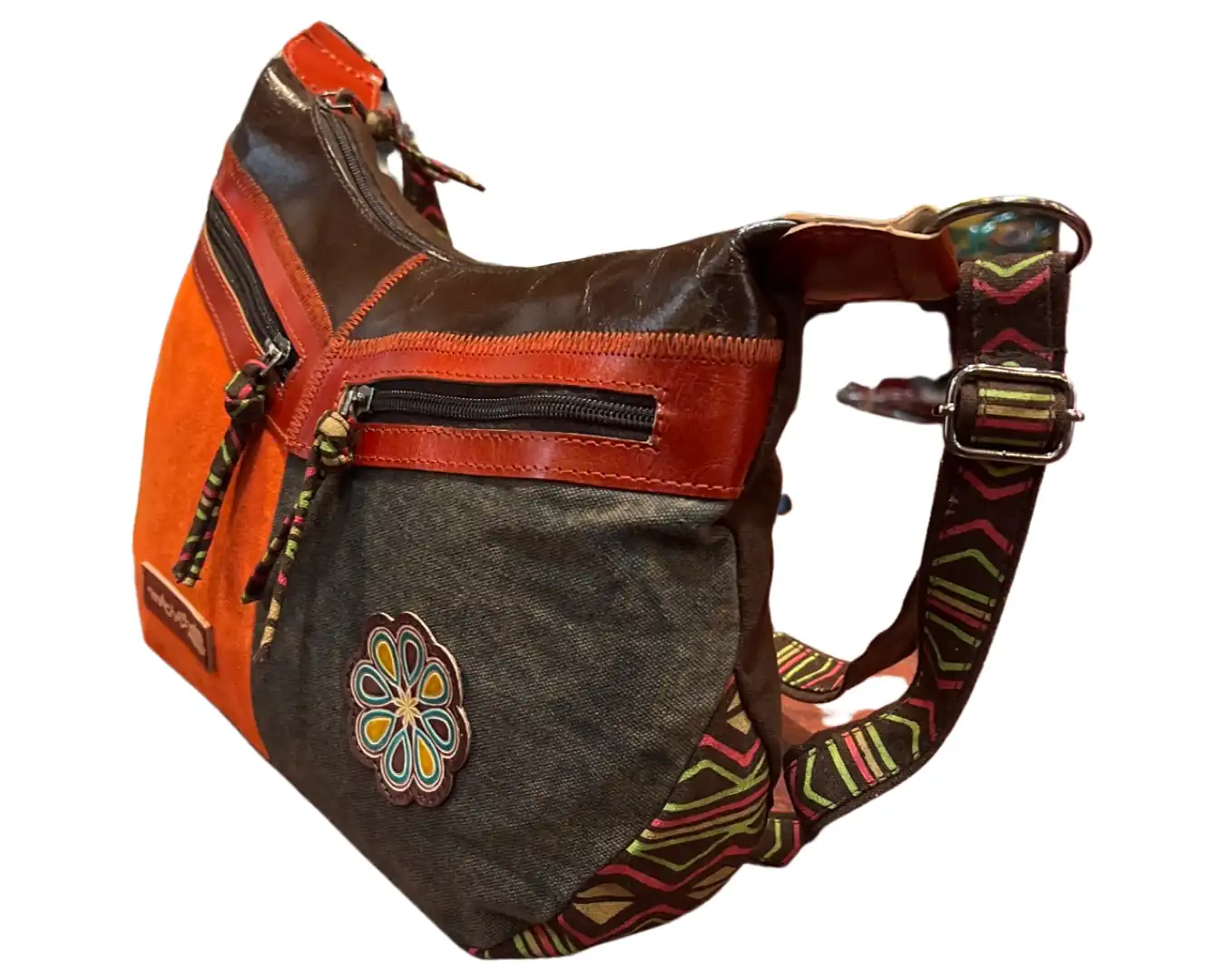 Sac à bandoulière Macha en coton et cuir, style boho indien coloré