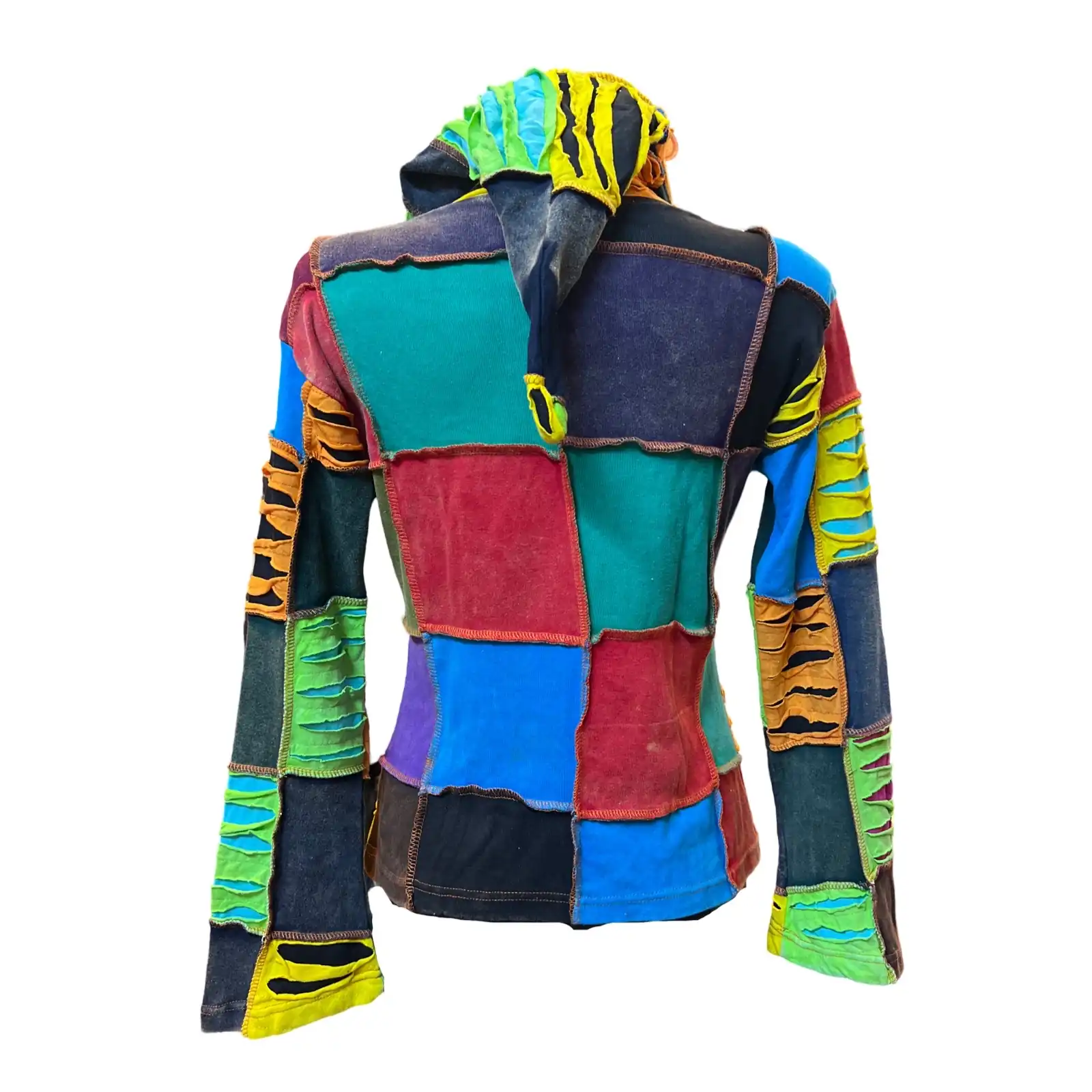 Veste colorée avec capuche et fermeture éclair, alliant style et confort pour une allure moderne.