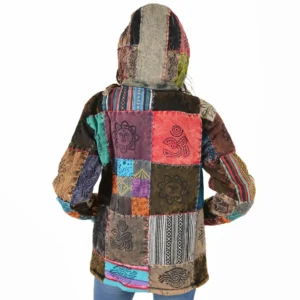 Manteau patchwork multicolore Doublé polaire à capuche