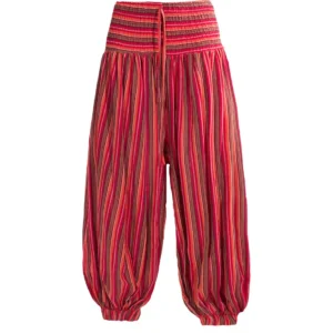 Pantalon rayé rouge et rose avec une taille élastique à cordon de serrage