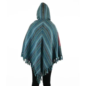 Poncho patchwork à capuche en Coton Ghery Bleu