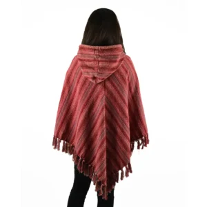 Poncho patchwork à capuche en Coton Ghery Rouge