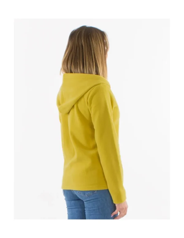 Sweat à capuche jaune pour femmes, en mélange de coton doux, avec fermeture éclair. Confort et style réunis.