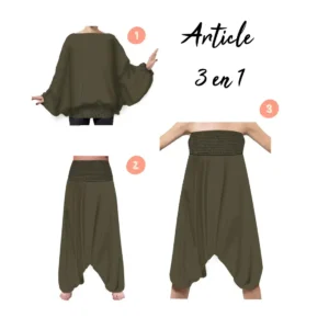 Pantalon sarouel viscose 3 en 1 éléphant imprimé Noir