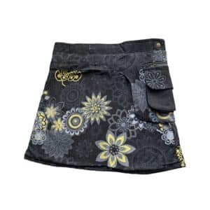 Jupe portefeuille à imprimé fleuri avec poche – Noir, Jaune & Gris
