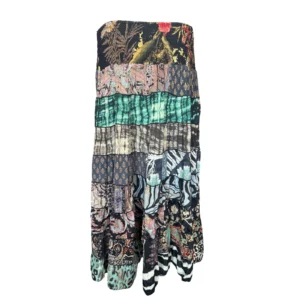 Jupe longue bohème patchwork multicolore – Maxi jupe fluide à étages
