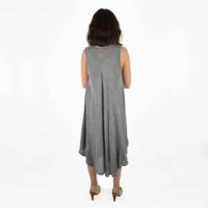 Robe Midi Grise Sans Manches Femme – Style Bohème Chic avec Motif Floral
