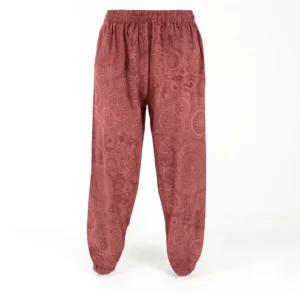Pantalon de détente bohème rouge terre cuite avec imprimé mandala, coupe ample unisexe