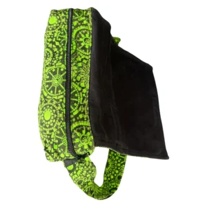 Sac bandoulière vert à motifs floraux – Toile écologique et artisanale