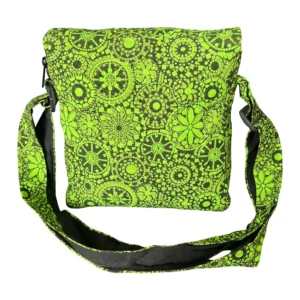 Sac bandoulière vert à motifs floraux – Toile écologique et artisanale