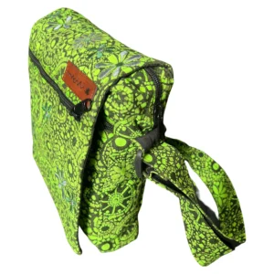 Sac bandoulière vert à motifs floraux – Toile écologique et artisanale