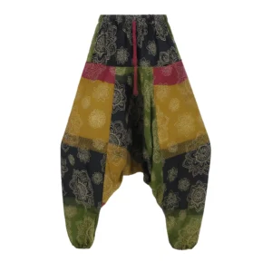 Pantalon sarouel multicolore (jaune, vert, rouge, noir) à motifs mandala