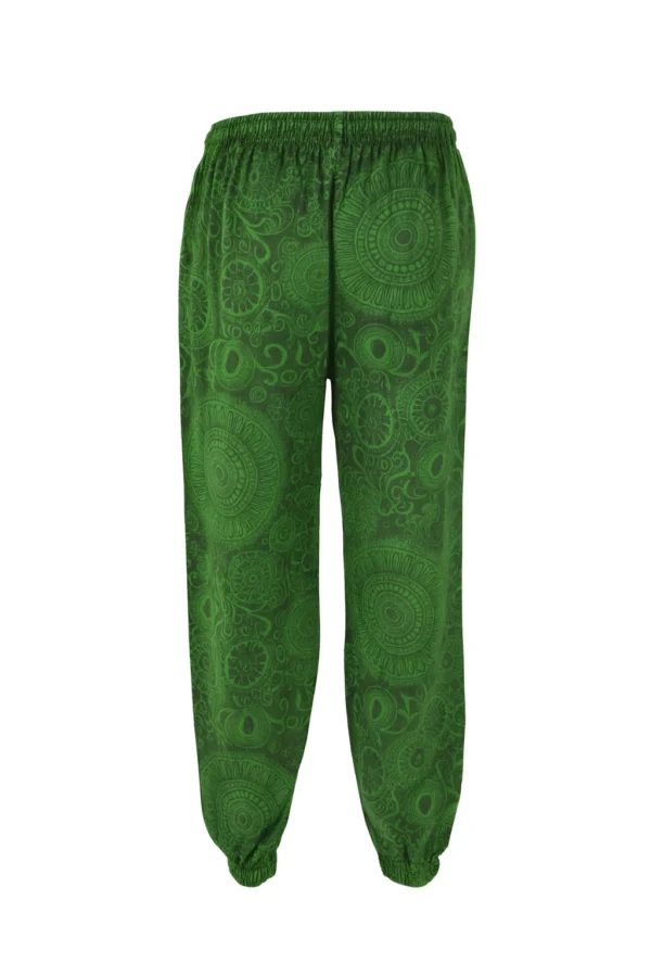 Pantalon harem turquoise bohème pour yoga ou détente, imprimé mandala ethnique sur coton doux.