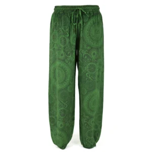 Pantalon harem turquoise bohème pour yoga ou détente, imprimé mandala ethnique sur coton doux.