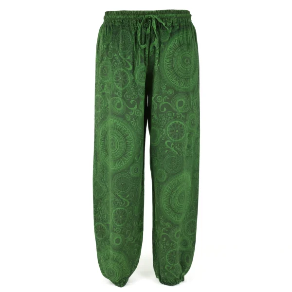 Pantalon harem turquoise bohème pour yoga ou détente, imprimé mandala ethnique sur coton doux.