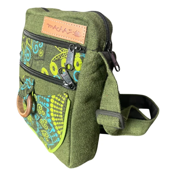 Sac bandoulière en chanvre vert motif mandala – Macha Art