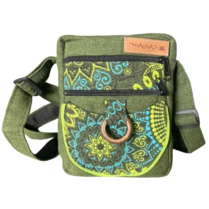 Sac bandoulière en chanvre vert motif mandala – Macha Art