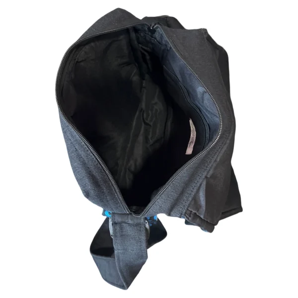 Sac ethnique bleu coton – vue latérale