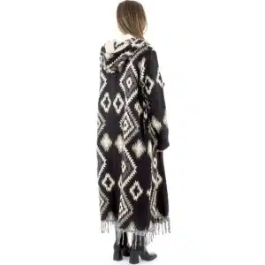 Manteau long à capuche style ethnique – Motifs géométriques