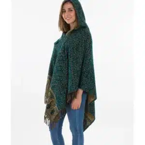 Poncho à capuche bohème vert