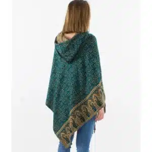 Poncho à capuche bohème vert