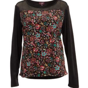 Pull Coline en Polaire – Noir à Motifs Floraux