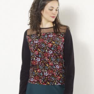 Pull Coline en Polaire Noir à Motifs Floraux