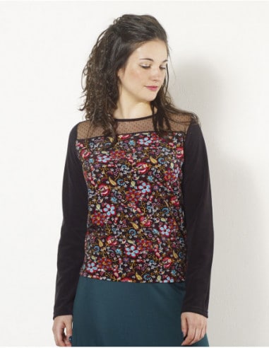 Pull Coline en Polaire – Noir à Motifs Floraux