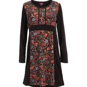 Robe Coline en polaire noire à imprimé floral – Confort et style hiver