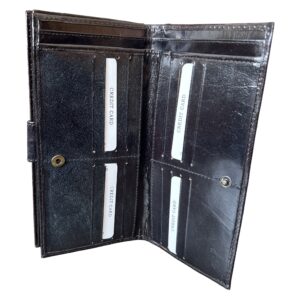 Portefeuille Femme en Cuir Noir avec Motif Chat Rouge