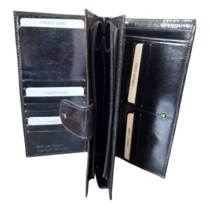 Portefeuille Femme en Cuir Noir avec Motif Chat Rouge