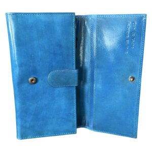 Portefeuille Femme en Cuir Bleu avec Motif Chat Rose