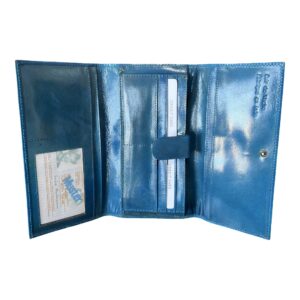 Portefeuille Femme en Cuir Bleu avec Motif Chat Rose