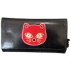 Portefeuille Femme en Cuir Noir avec Motif Chat Rouge