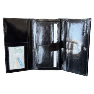 Portefeuille Femme en Cuir Noir avec Motif Chat Rouge