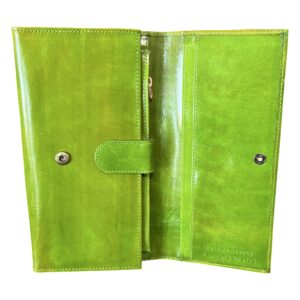 Portefeuille en cuir vert avec motif chat rouge