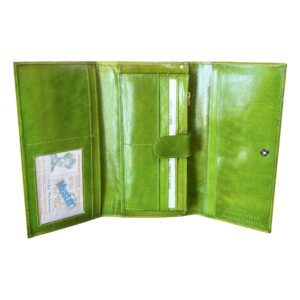 Portefeuille en cuir vert avec motif chat rouge
