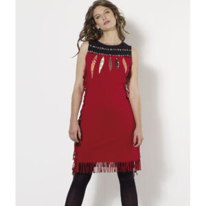 Robe Rouge Sans Manches avec Franges et Motifs Ethniques