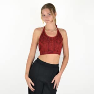 Top Dos Nu en Viscose Rouge Brodé