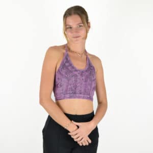 Top Crop Halter en Viscose Brodé