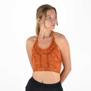 Top Dos-nu Brodé en Viscose Orange