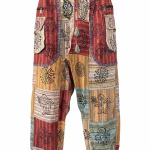 Pantalon Patchwork Imprimé Champignon et Motifs Ethniques
