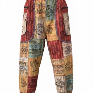 Pantalon Patchwork Imprimé Champignon et Motifs Ethniques