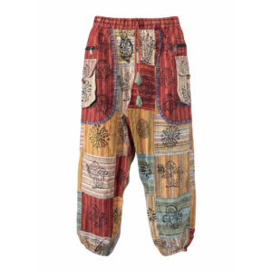 Pantalon Patchwork Imprimé Champignon et Motifs Ethniques