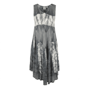 Robe Sans Manches Bohème Tie and Dye Gris - Coupe Évasée Fluidité Hippie Chic